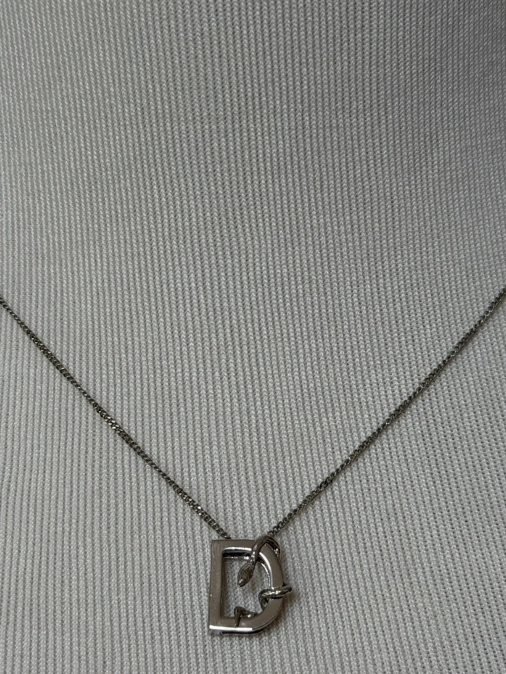 Saint Laurent YSL Sterling Silver D Initial Letter Snake Pendant Chain Necklace
